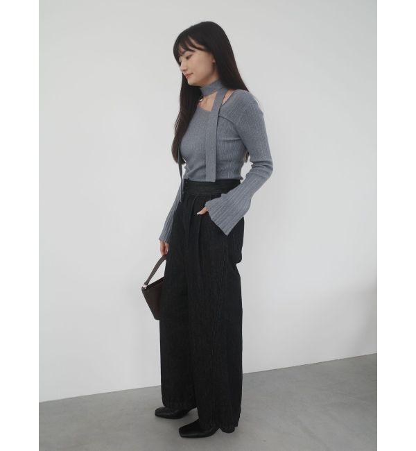 LAGUNAMOON「ベルテッドルーズワイドデニムパンツ」|デニム|
