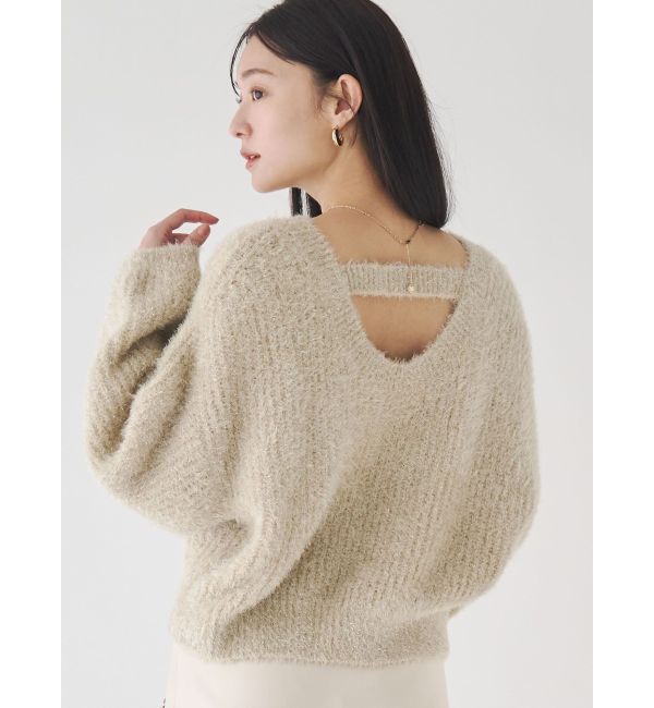 LAGUNAMOON「バックデザインファーラメニットプルオーバー」|ニット・セーター|ベージュ