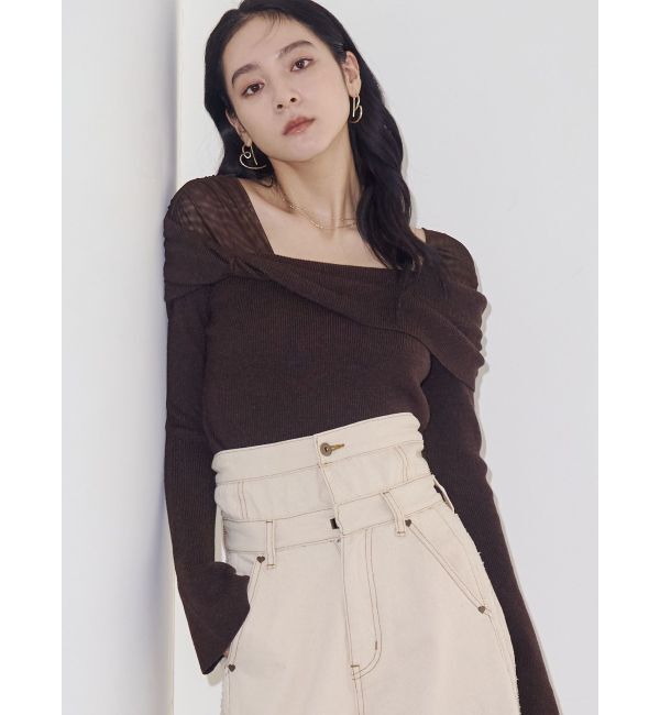 LAGUNAMOON「チュールコンビオフショルニットプルオーバー」|ニット・セーター|
