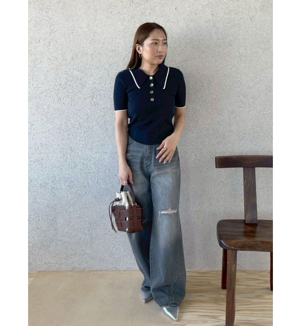 LAGUNAMOON「カラーネックラインニットプルオーバー」|ニット・セーター|