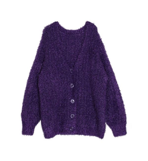 jouetie「ラメシャギーVネックカーデ」|カーディガン|パープル