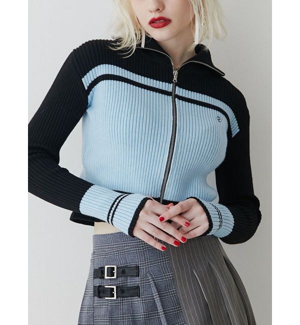 jouetie「ラインハイネックジップカーデ」|カーディガン|ブラック