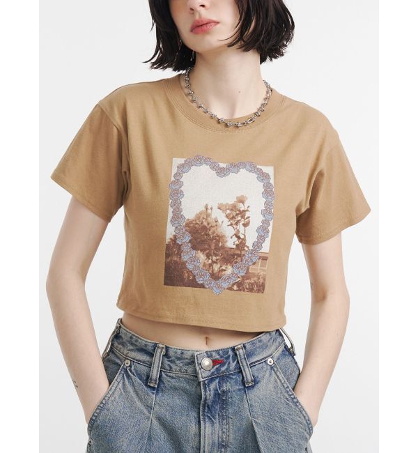 jouetie「フラワーフォトフィットTシャツ」|Tシャツ・カットソー|ベージュ