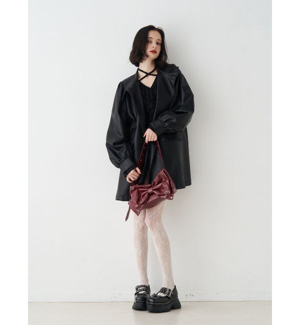 jouetie「フェイクレザーAラインジャケット」|ライダースジャケット|