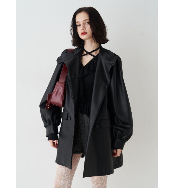 jouetie「フェイクレザーAラインジャケット」|ライダースジャケット|