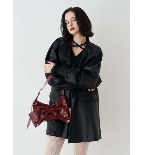 jouetie「フェイクレザーAラインジャケット」|ライダースジャケット|