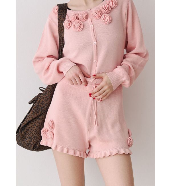 jouetie「ローズモチーフニットショーパン【セットアップ対応】」|その他|ピンク