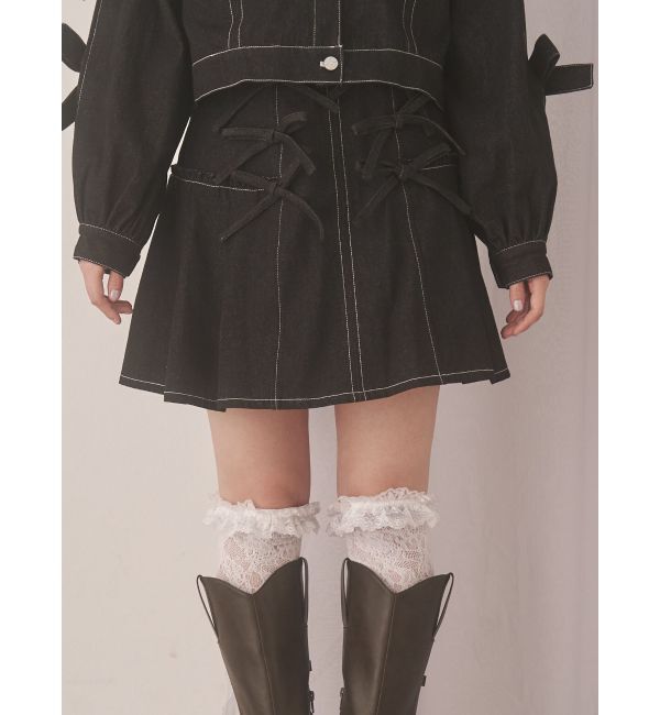 merry jenny「リボンリボンプリーツミニスカート」|スカート|ブラック