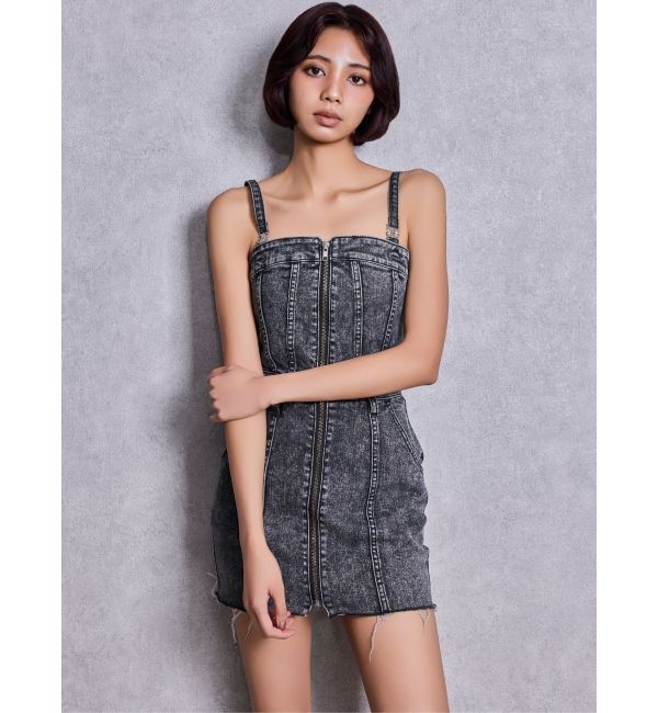 GYDA「Symmetry GYDAフロントZIPスカートライクデニムタイトミニワンピース」|ワンピース|