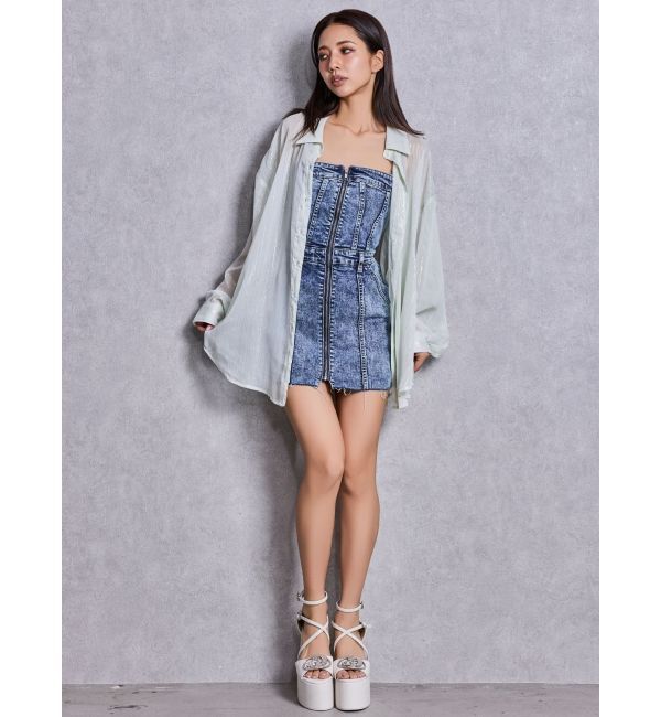 GYDA「Symmetry GYDAフロントZIPスカートライクデニムタイトミニワンピース」|ワンピース|