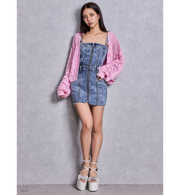 GYDA「Symmetry GYDAフロントZIPスカートライクデニムタイトミニワンピース」|ワンピース|