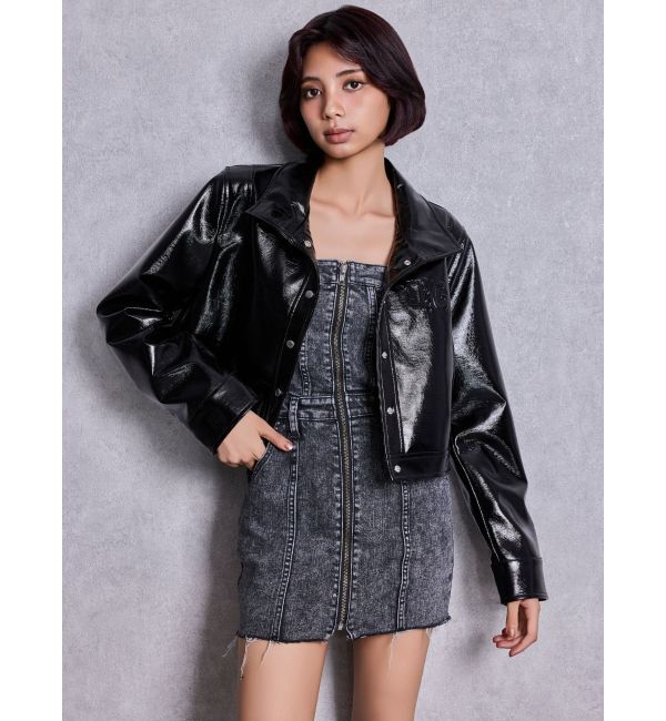 GYDA「Symmetry GYDAフロントZIPスカートライクデニムタイトミニワンピース」|ワンピース|