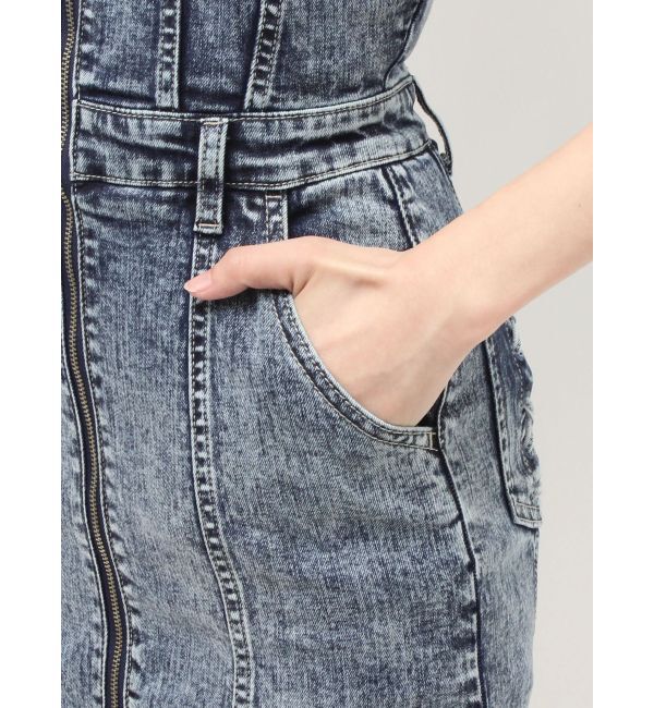 GYDA「Symmetry GYDAフロントZIPスカートライクデニムタイトミニワンピース」|ワンピース|