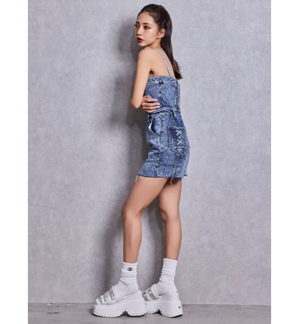 GYDA「Symmetry GYDAフロントZIPスカートライクデニムタイトミニワンピース」|ワンピース|