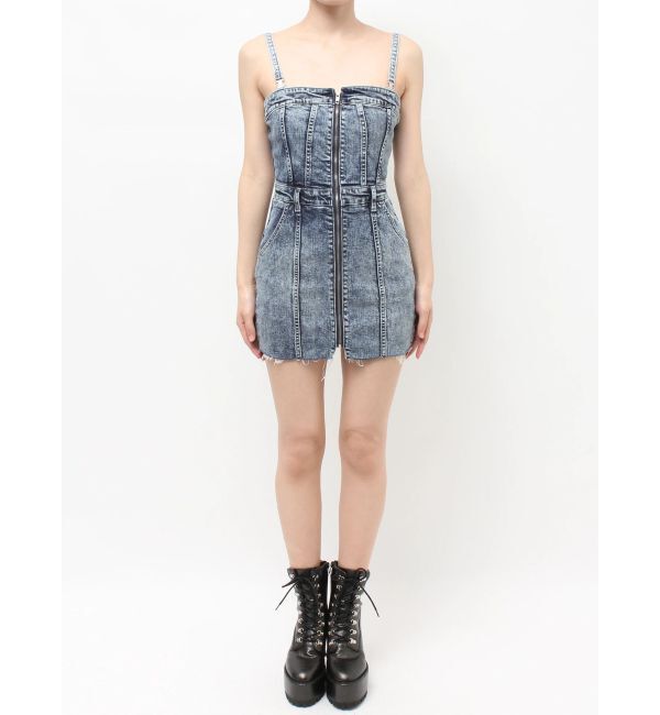 GYDA「Symmetry GYDAフロントZIPスカートライクデニムタイトミニワンピース」|ワンピース|