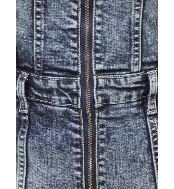 GYDA「Symmetry GYDAフロントZIPスカートライクデニムタイトミニワンピース」|ワンピース|