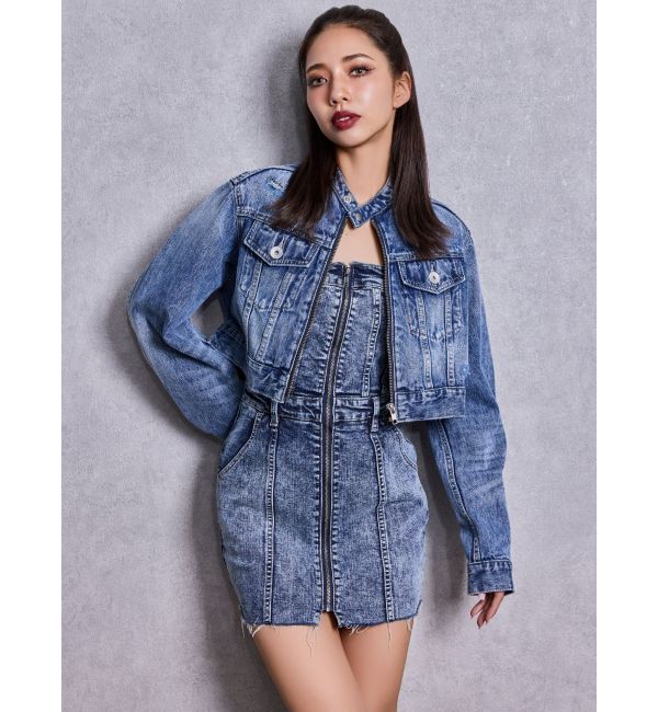 GYDA「Symmetry GYDAフロントZIPスカートライクデニムタイトミニワンピース」|ワンピース|