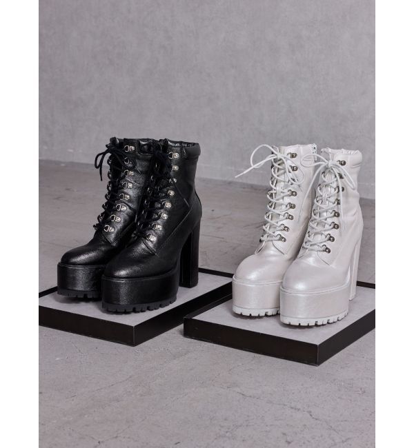 GYDA「shiny lace upタンクソールショートブーツ」|ショートブーツ|