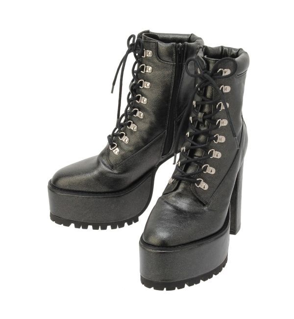 GYDA「shiny lace upタンクソールショートブーツ」|ショートブーツ|