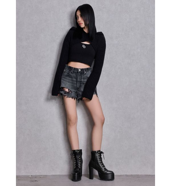 GYDA「shiny lace upタンクソールショートブーツ」|ショートブーツ|