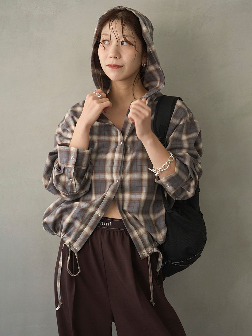 emmi atelier「チェックフーディーシャツ」|シャツ・ブラウス|