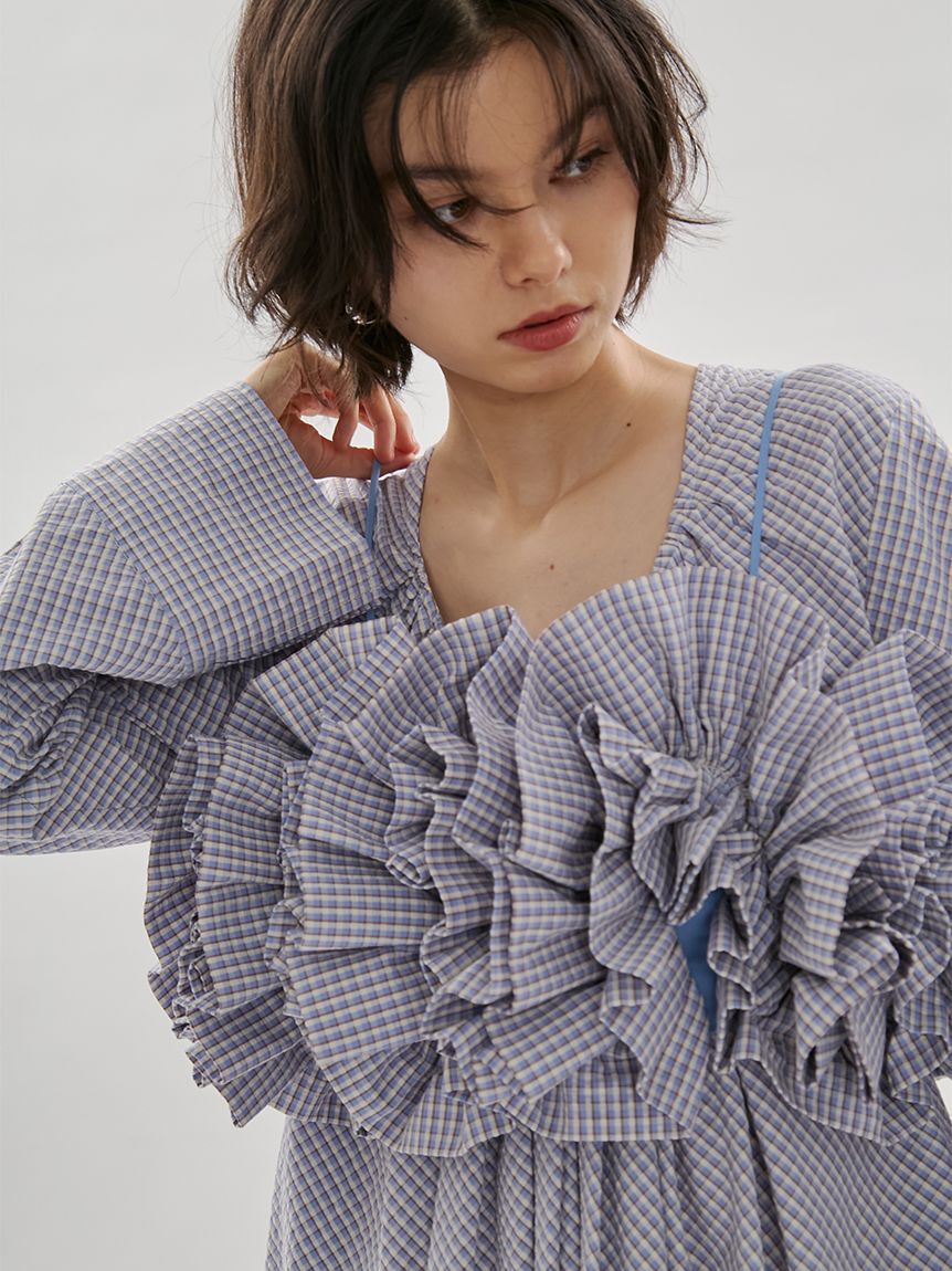 emmi atelier「チェックフリルビスチェ【セットアップ対応】」|ベスト・ジレ|