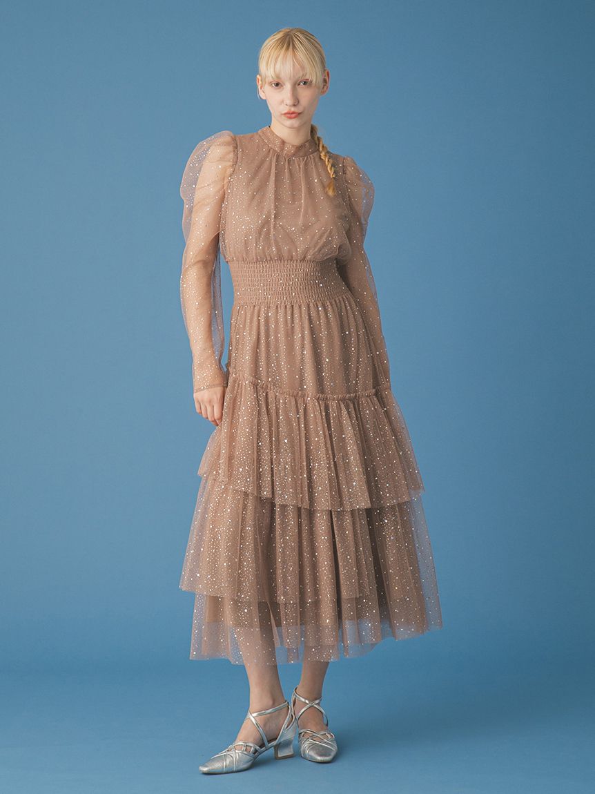 FURFUR「ロングスリーブラメチュールドレス」|ドレス|