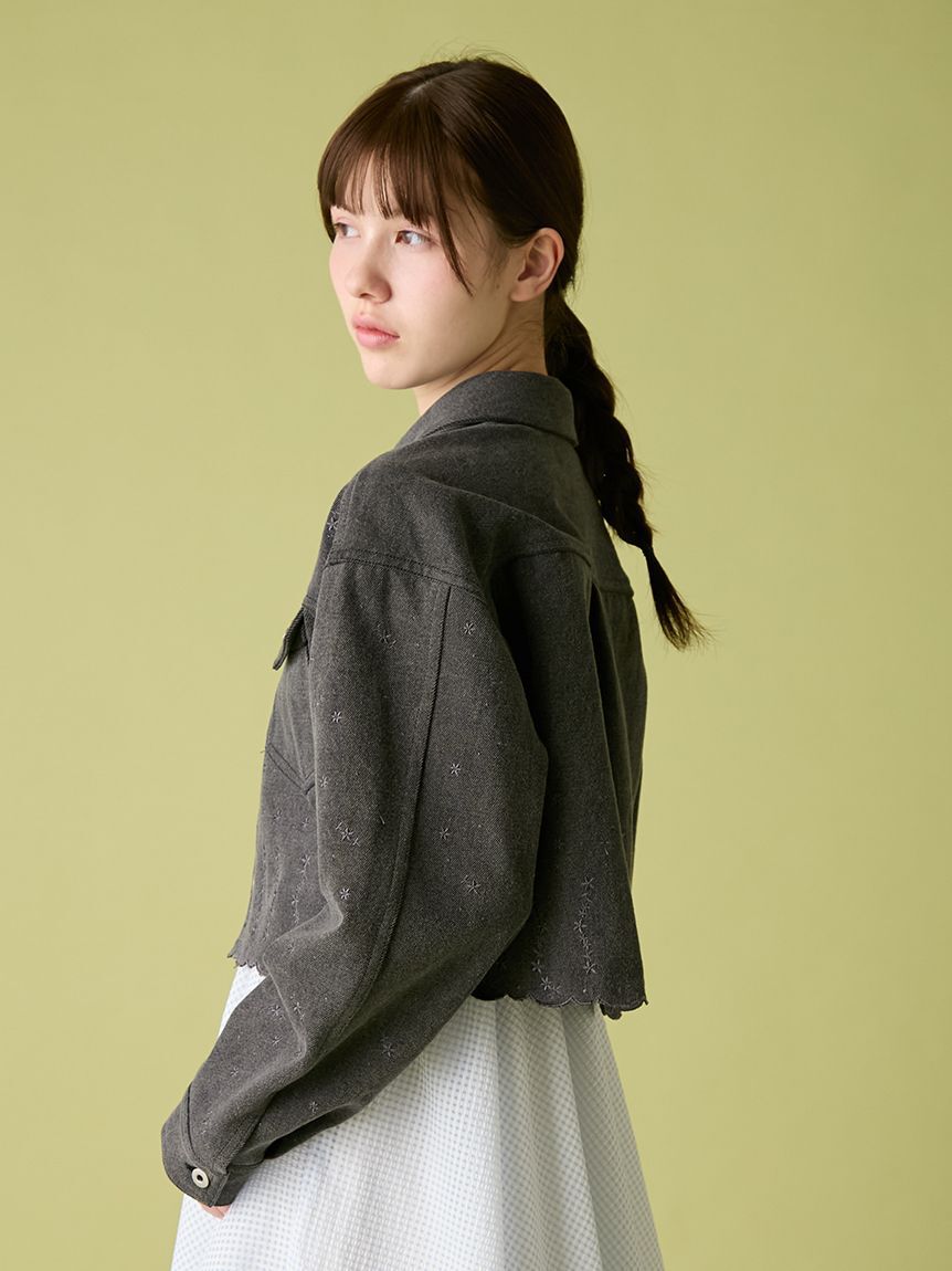 FURFUR「刺繍クロップドシャツジャケット」|デニムジャケット|