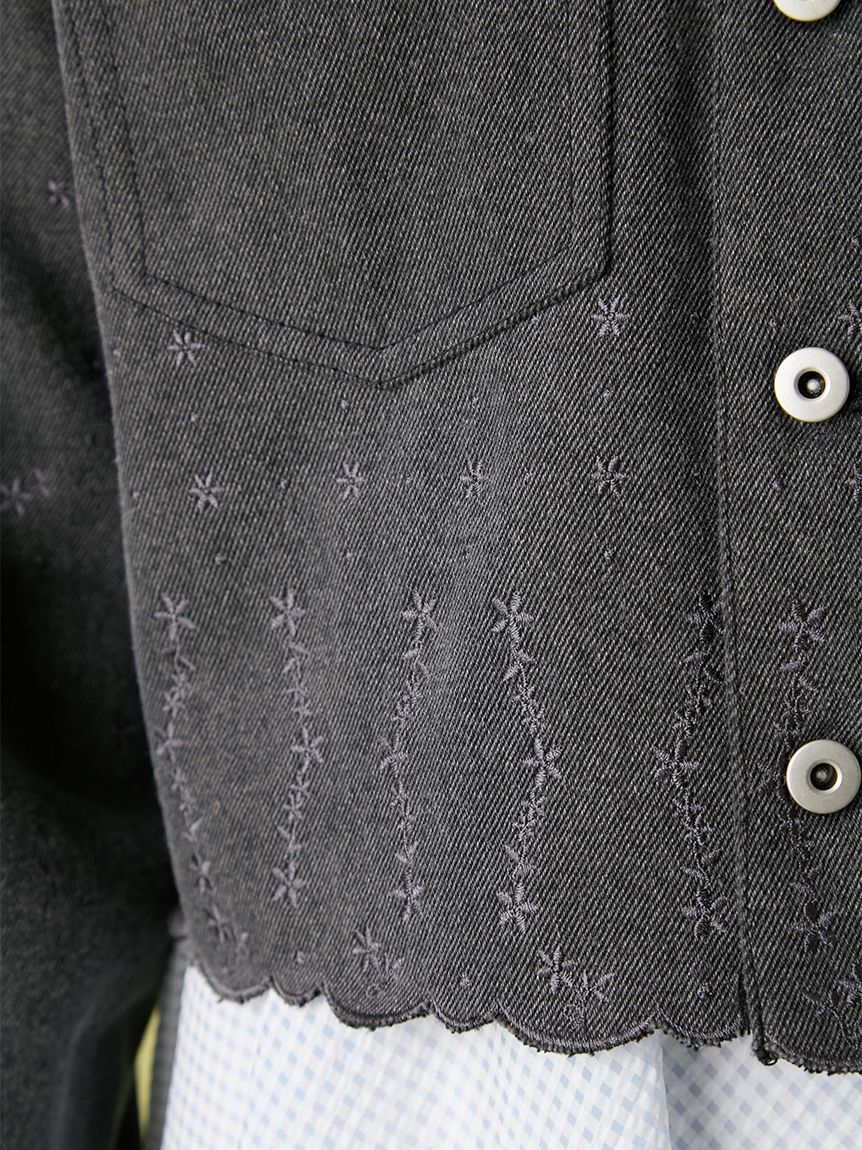 FURFUR「刺繍クロップドシャツジャケット」|デニムジャケット|