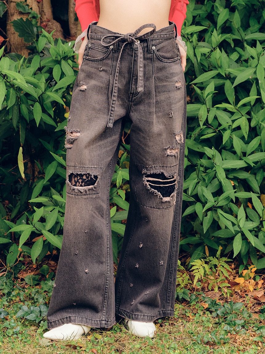 FURFUR「【新色追加】レースクラッシュデニムパンツ」|デニム|