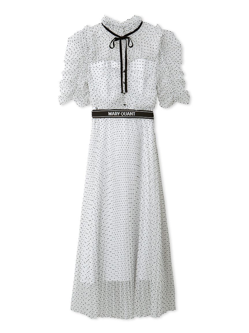 LILY BROWN「【LILY BROWN&times;MARY QUANT】ベルト付きドットチュールドレス」|ドレス|WHT