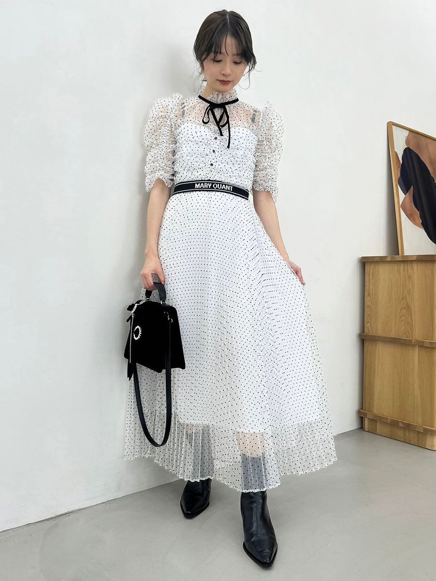 LILY BROWN「【LILY BROWN&times;MARY QUANT】ベルト付きドットチュールドレス」|ドレス|