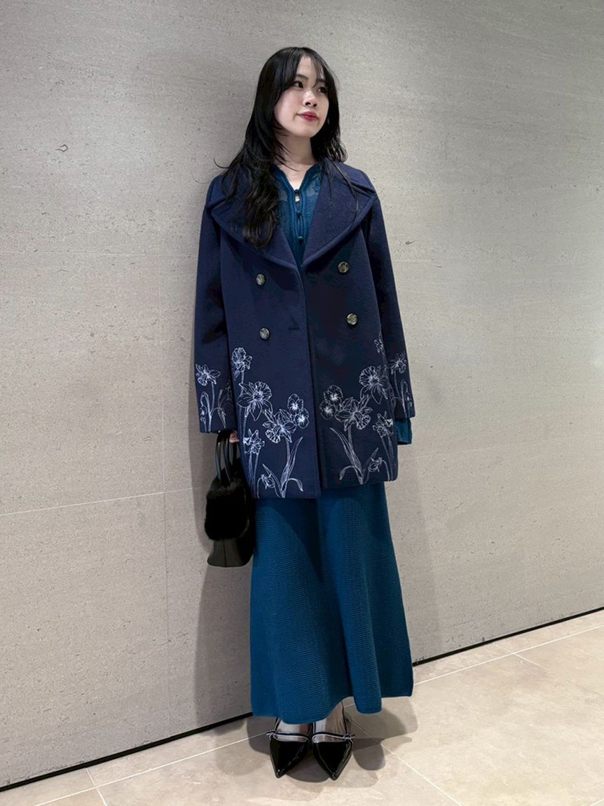 LILY BROWN「エンブロイダリーコクーンコート」|チェスターコート|NVY