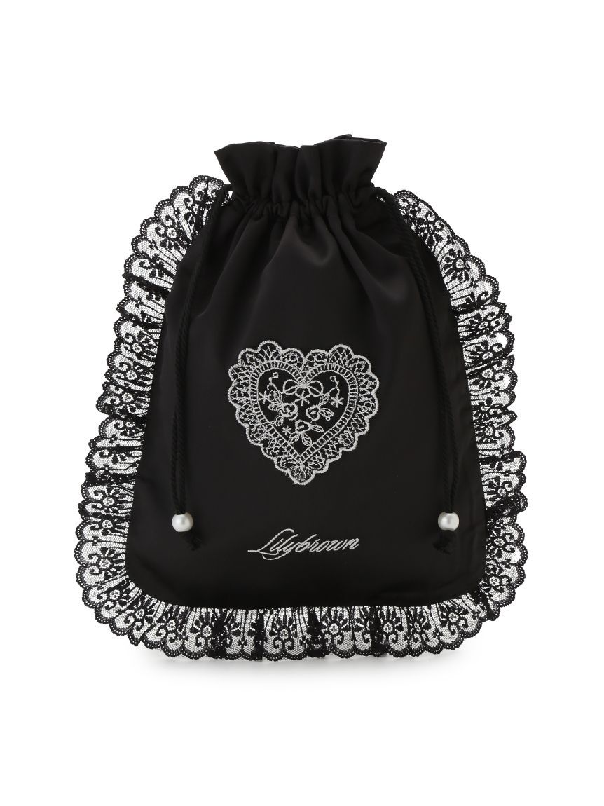 LILY BROWN Lingerie「【LILY BROWN Lingerie】Love letterサテンレースポーチ」|ポーチ|BLK