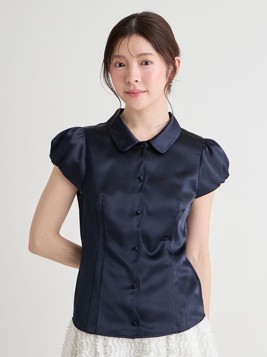 CELFORD「【洗える】フロントスカラサテンブラウス」|シャツ・ブラウス|NVY
