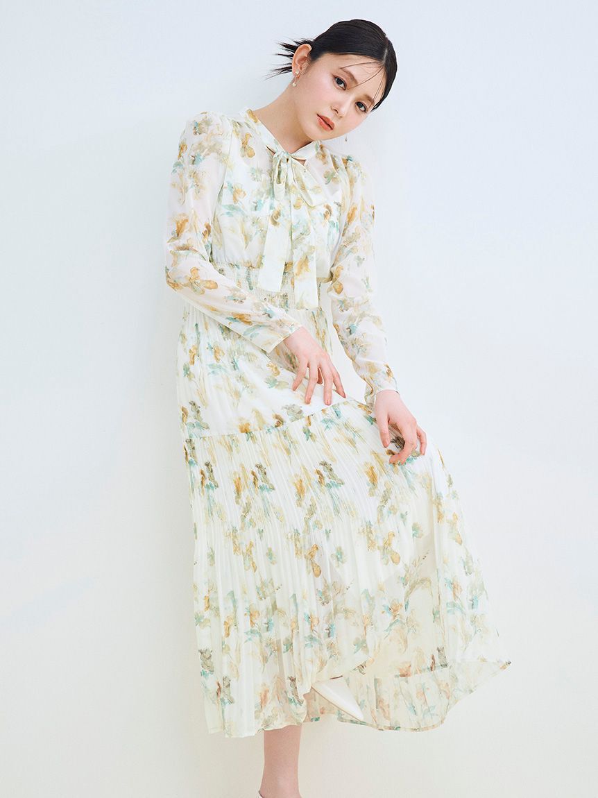 CELFORD「マーブルフラワープリントワンピース」|ワンピース|YEL