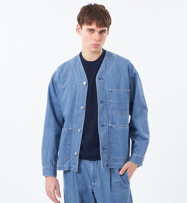 MACKINTOSH PHILOSOPHY「【WEEKENDER】 ノーカラーカバーオール ドライオックス/デニム」|ブルゾン・スタジャン|ブルー