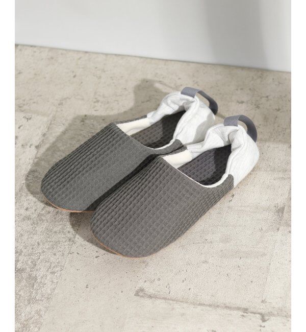 TOKYO DESIGN CHANNEL「YORI ワッフルかかとリボンバブーシュ L」|ルームシューズ|チャコール