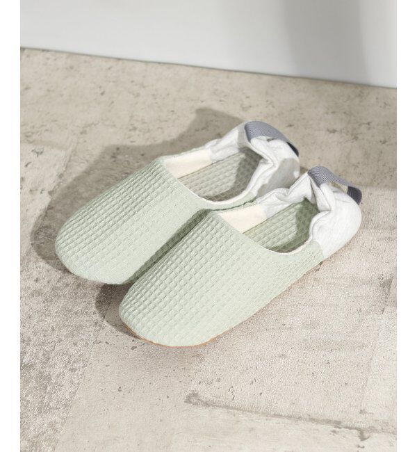 TOKYO DESIGN CHANNEL「YORI ワッフルかかとリボンバブーシュ L」|ルームシューズ|グリーン