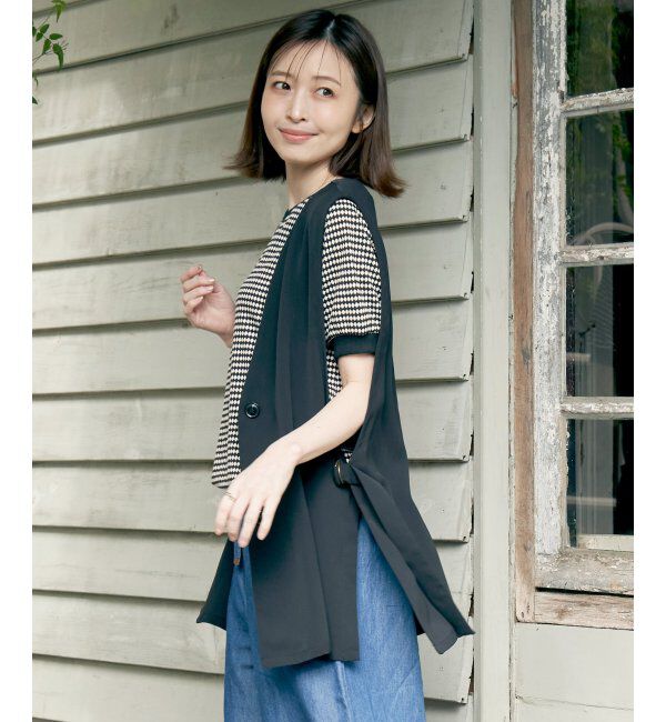 ikka「ノーカラーサイドスリットジレ」|ダウンベスト・ベスト|