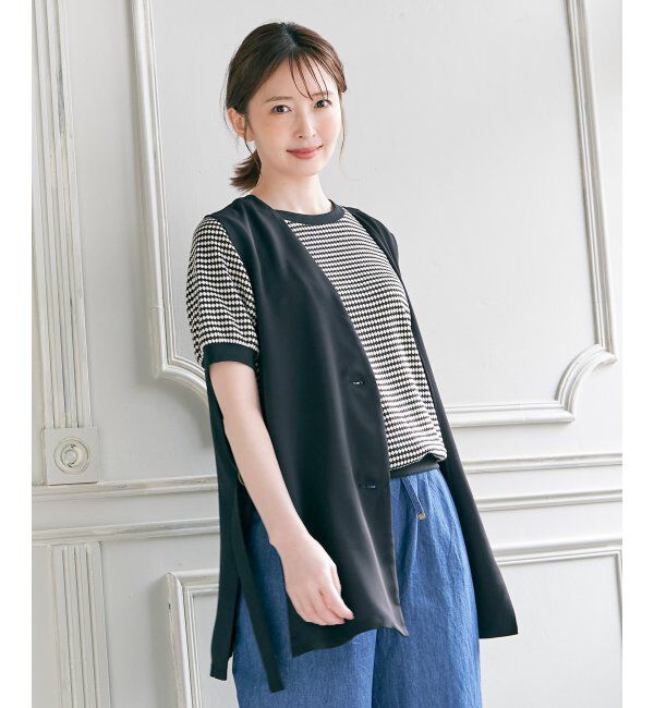 ikka「ノーカラーサイドスリットジレ」|ダウンベスト・ベスト|