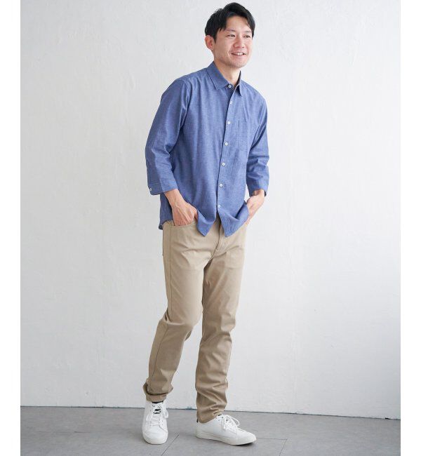 ikka「【雑誌MonoMax5月号掲載】【吸水速乾】7分袖イージーケアリネン無地シャツ」|シャツ・ブラウス|