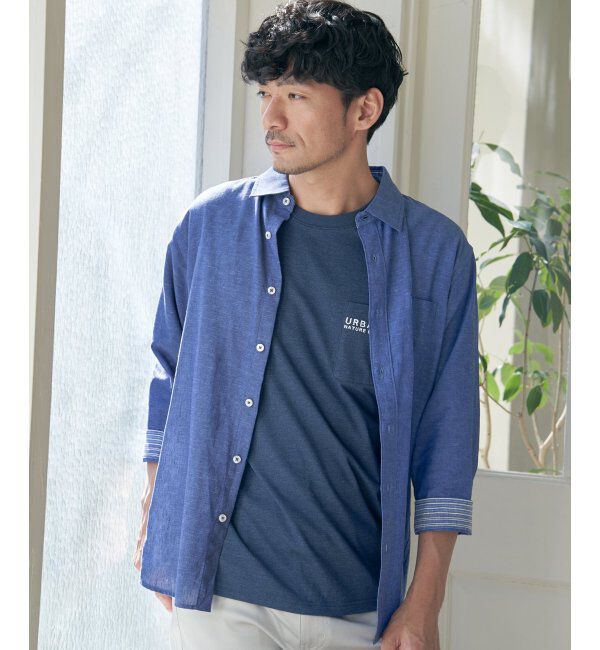 ikka「【雑誌MonoMax5月号掲載】【吸水速乾】7分袖イージーケアリネン無地シャツ」|シャツ・ブラウス|