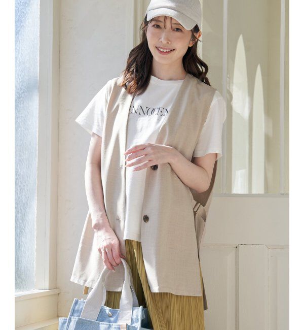 ikka「ノーカラーサイドスリットジレ」|ダウンベスト・ベスト|