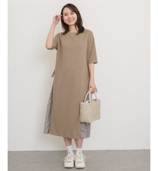 ikka「異素材切り替えサイドリボンワンピース」|ワンピース|