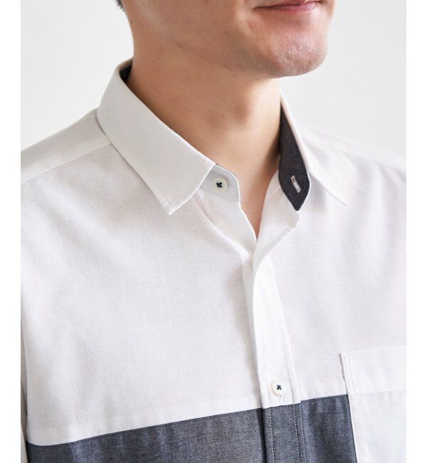 ikka「7分袖オックス胸切り替えシャツ」|シャツ・ブラウス|