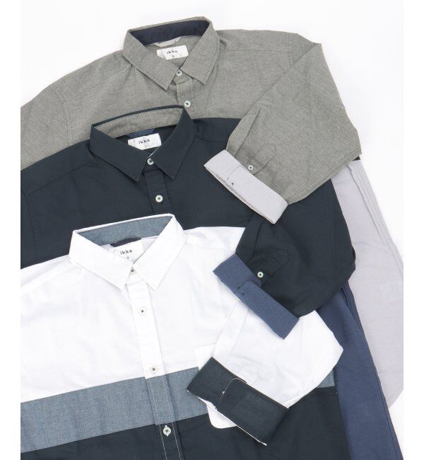 ikka「7分袖オックス胸切り替えシャツ」|シャツ・ブラウス|