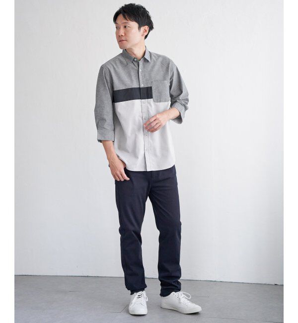 ikka「7分袖オックス胸切り替えシャツ」|シャツ・ブラウス|
