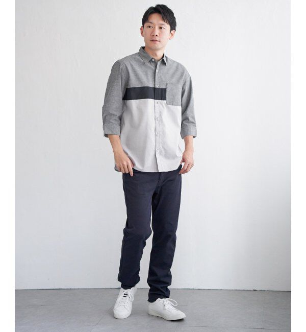 ikka「7分袖オックス胸切り替えシャツ」|シャツ・ブラウス|