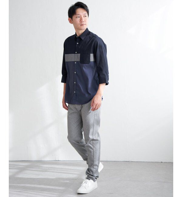 ikka「7分袖オックス胸切り替えシャツ」|シャツ・ブラウス|